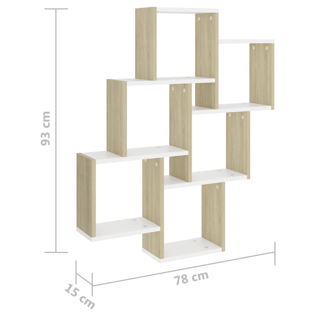 Wall Cube Shelf White and Sonoma Oak 78x15x93 cm Engineered Wood