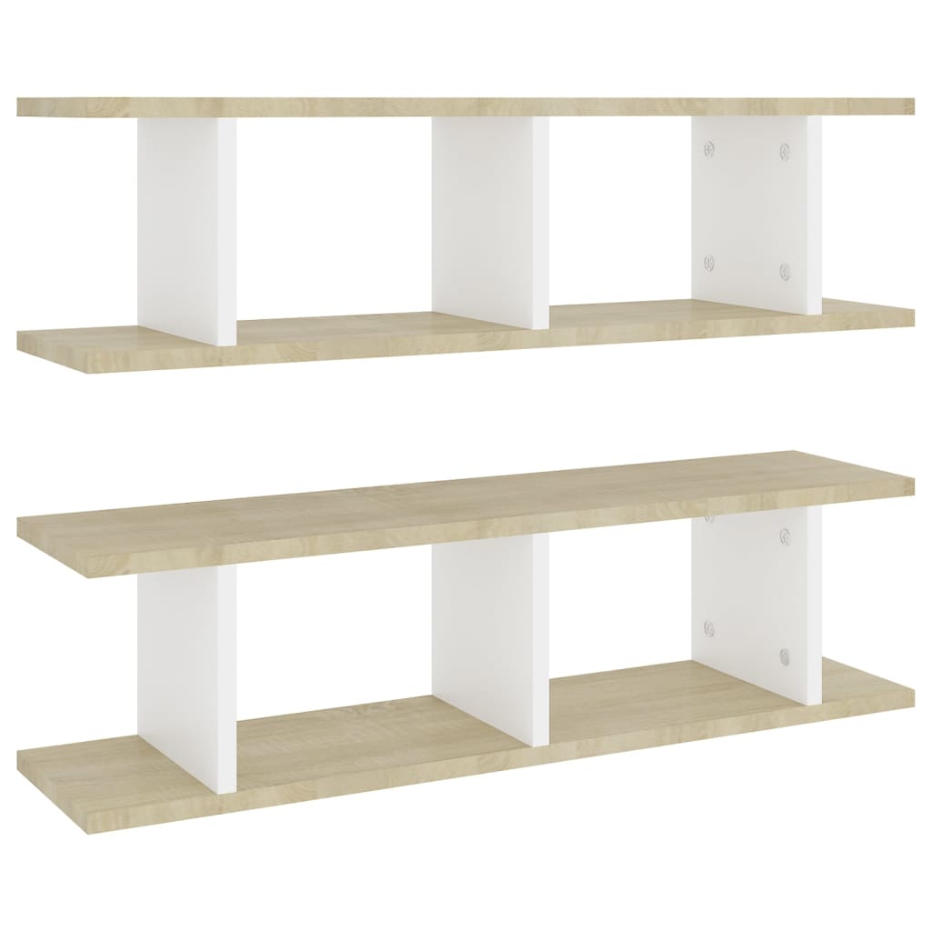 Wall Shelves 2 pcs White and Sonoma Oak 75x18x20 cm Engineered Wood