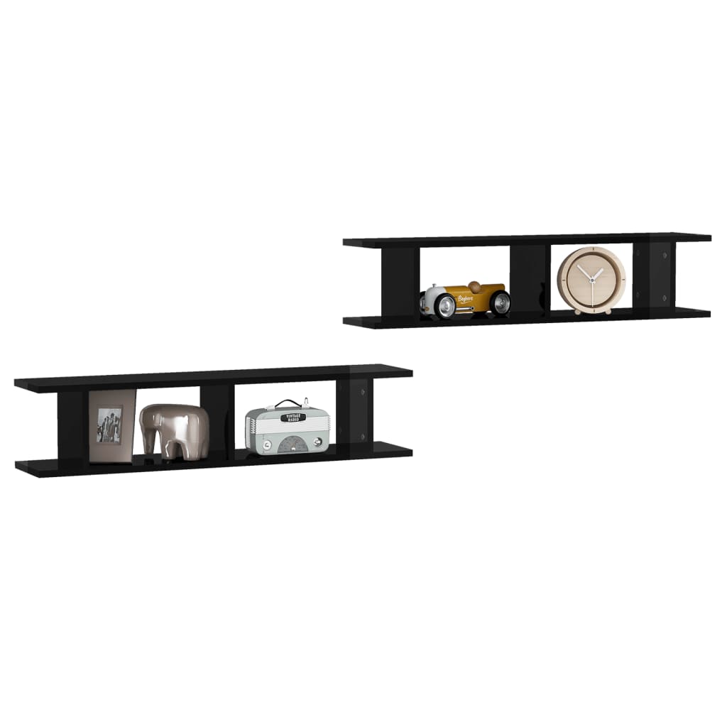 Wall Shelves 2 pcs High Gloss Black 90x18x20 cm Engineered Wood