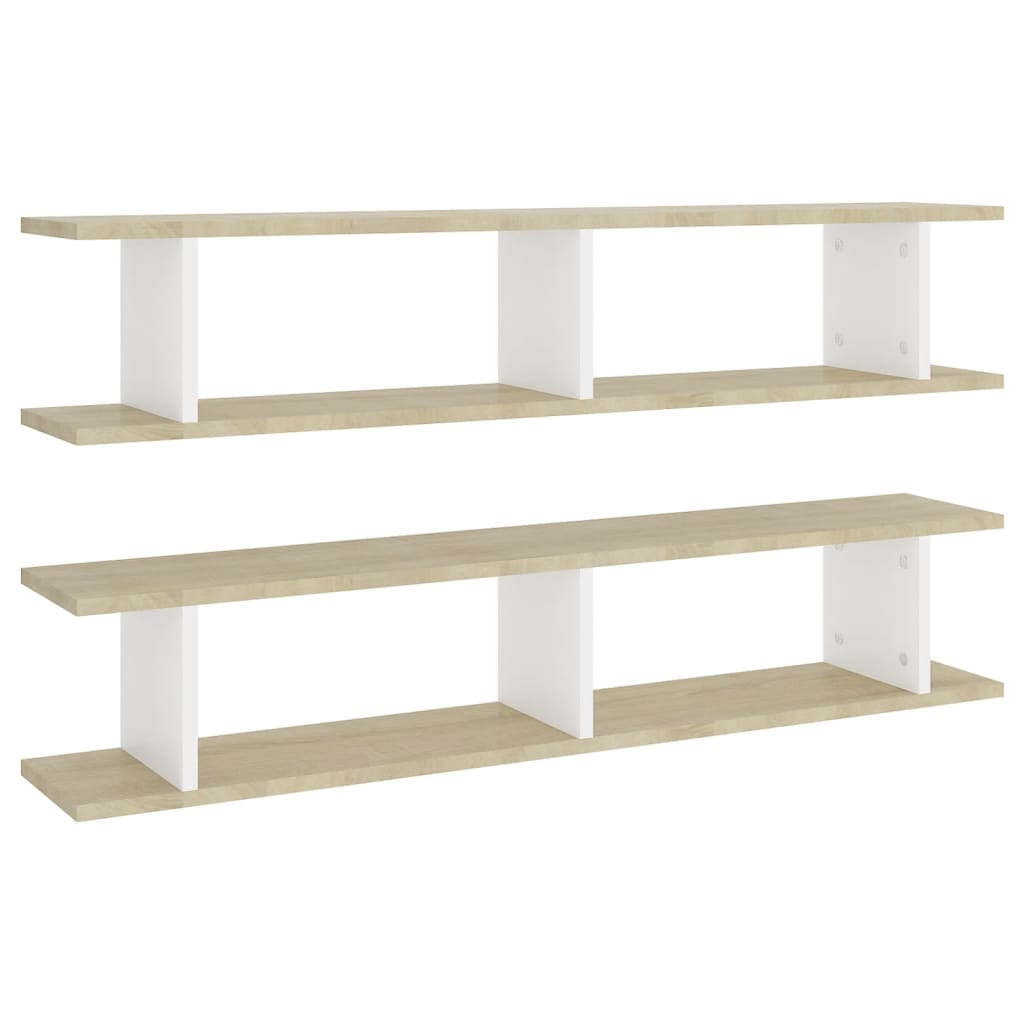 Wall Shelves 2 pcs White and Sonoma Oak 105x18x20 cm Engineered Wood