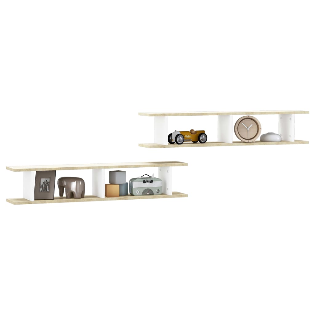 Wall Shelves 2 pcs White and Sonoma Oak 105x18x20 cm Engineered Wood