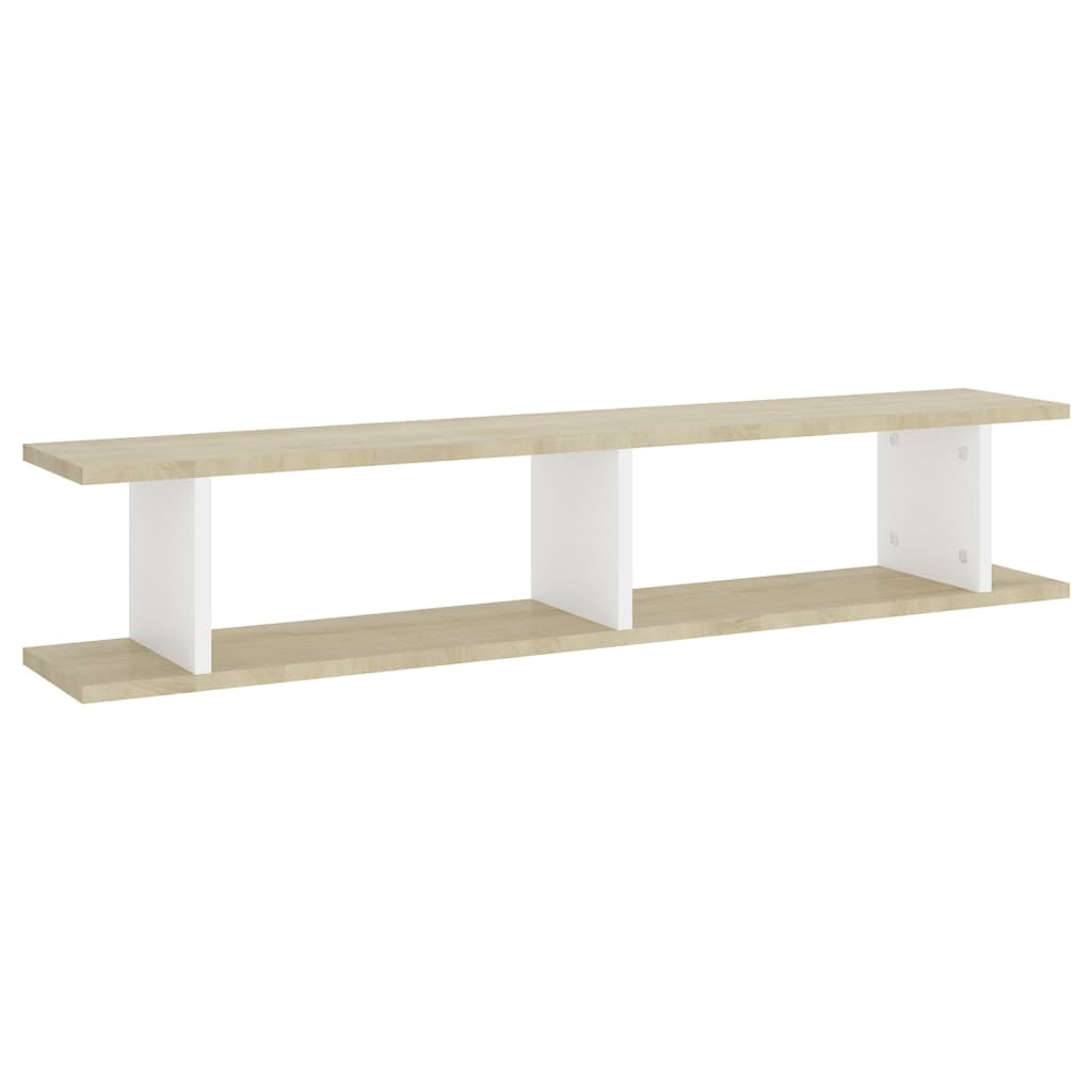 Wall Shelves 2 pcs White and Sonoma Oak 105x18x20 cm Engineered Wood