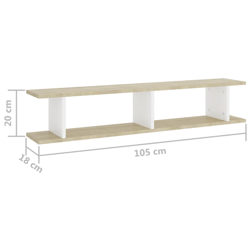 Wall Shelves 2 pcs White and Sonoma Oak 105x18x20 cm Engineered Wood