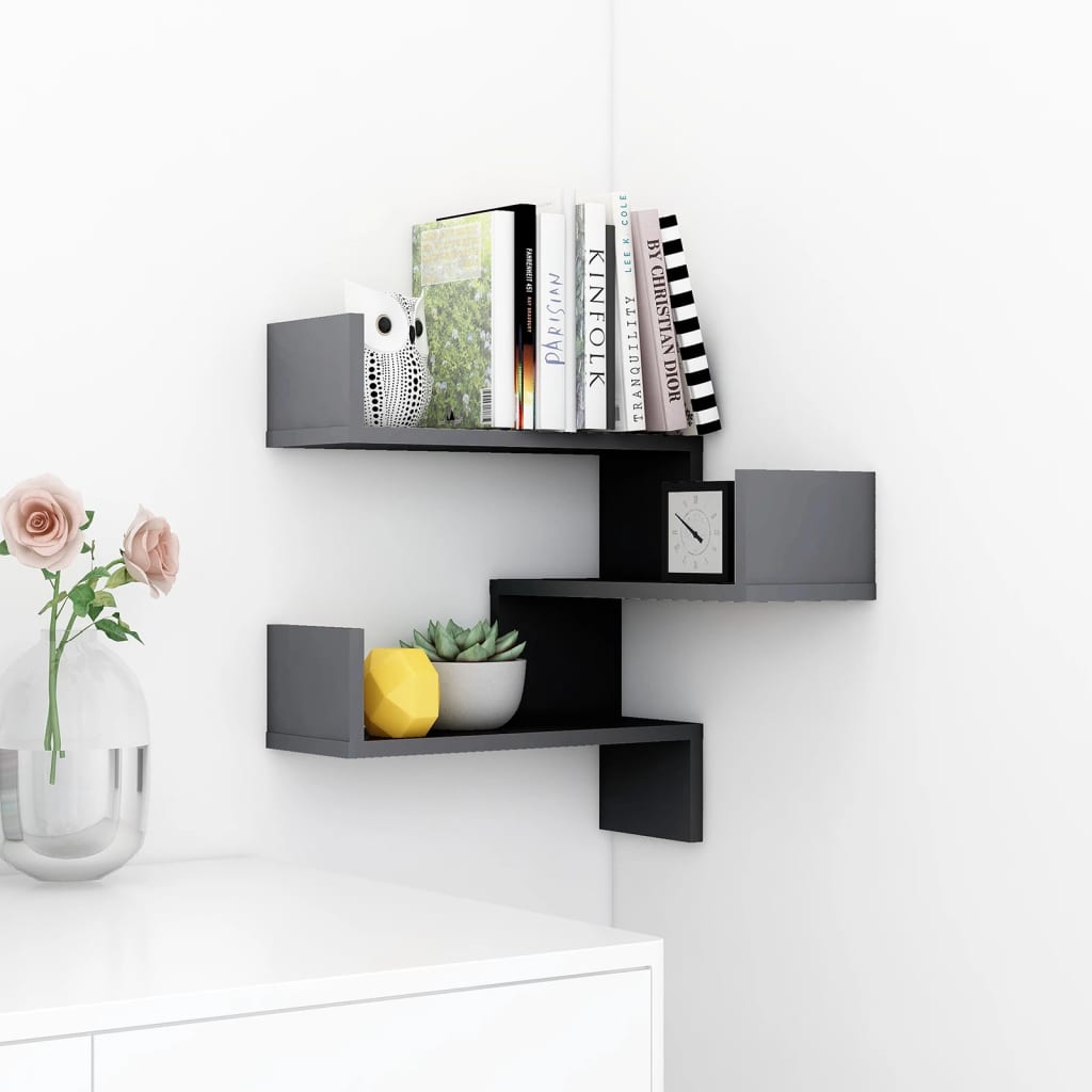 Wall Corner Shelf High Gloss Grey 40x40x50 cm Engineered Wood