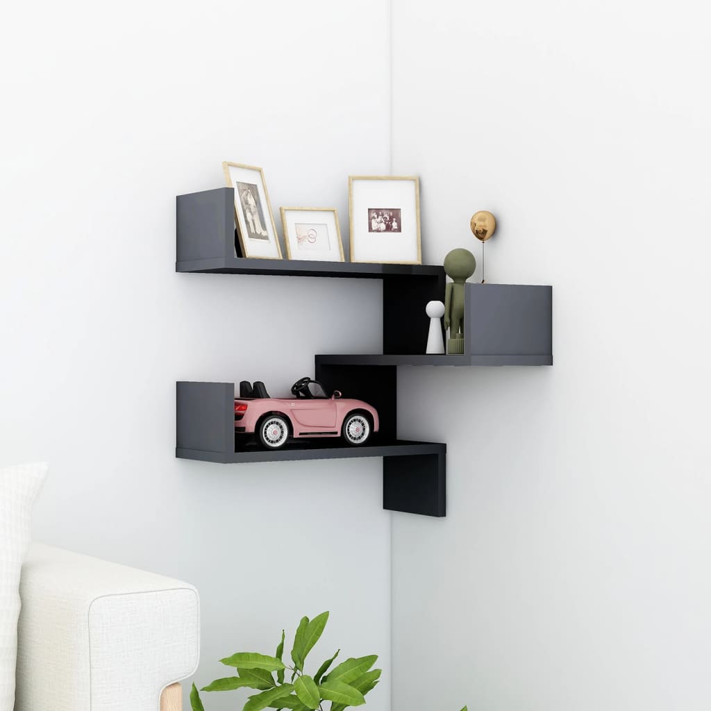 Wall Corner Shelf High Gloss Grey 40x40x50 cm Engineered Wood