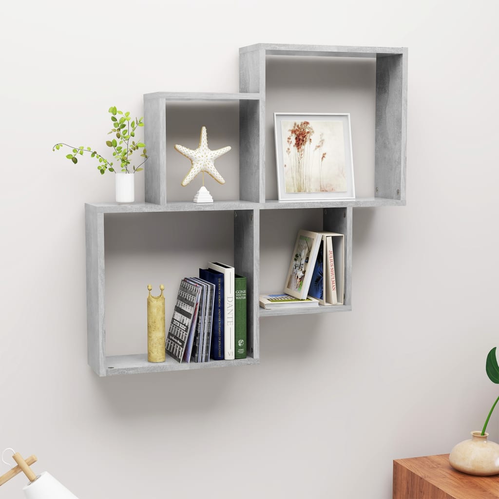 Wall Cube Shelf Concrete Grey 80x15x78.5 cm Engineered Wood