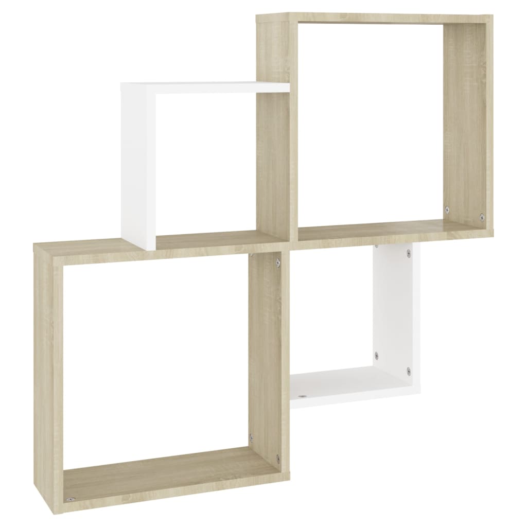 Wall Cube Shelf White and Sonoma Oak 80x15x78.5 cm Engineered Wood