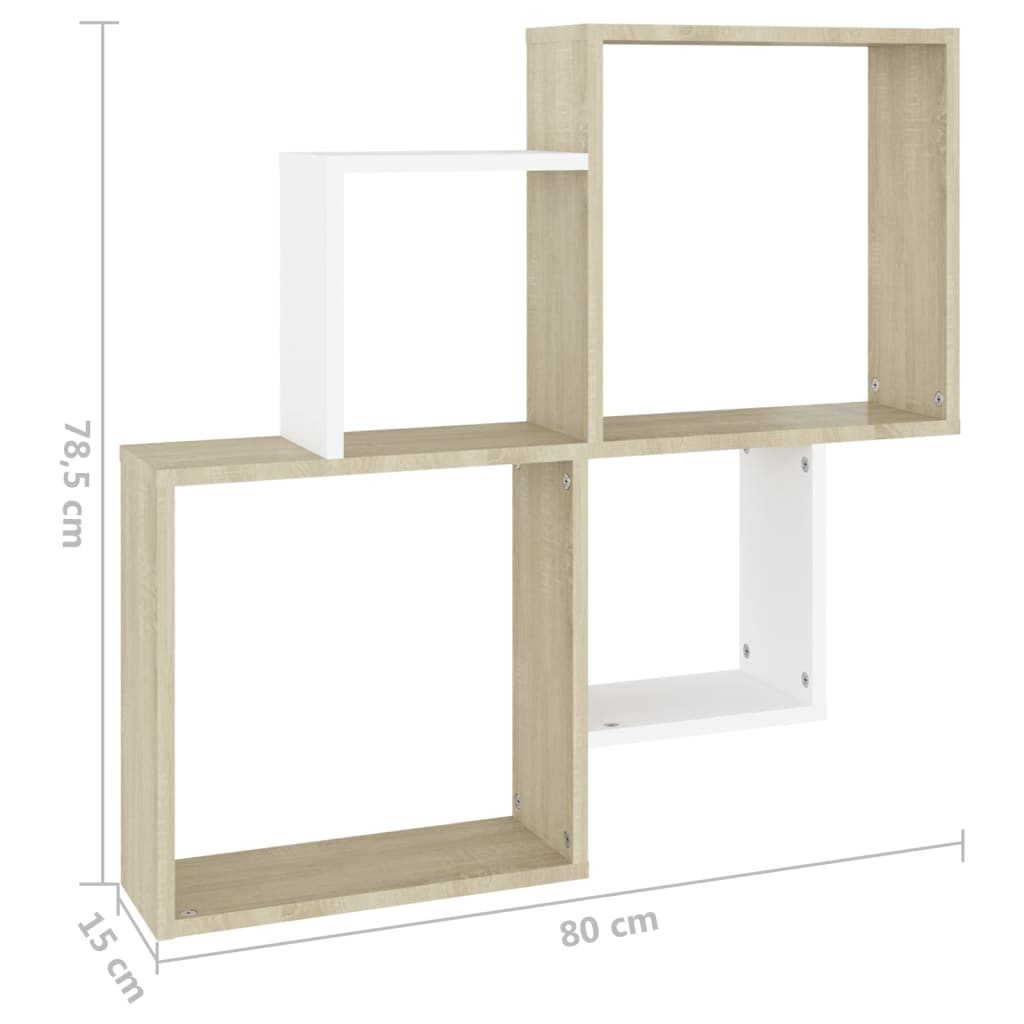 Wall Cube Shelf White and Sonoma Oak 80x15x78.5 cm Engineered Wood