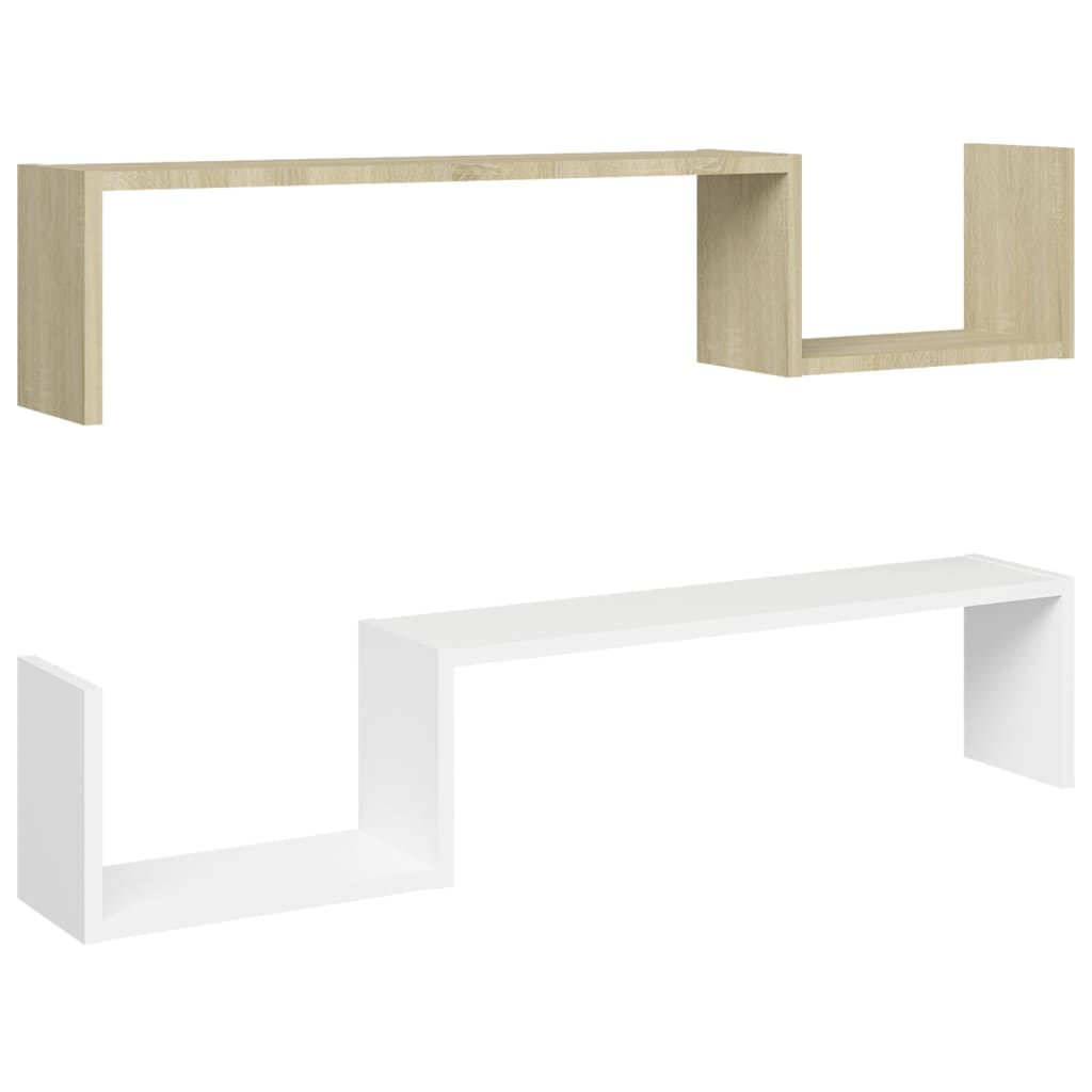 Wall Shelves 2 pcs White and Sonoma Oak 100x15x20 cm Engineered Wood