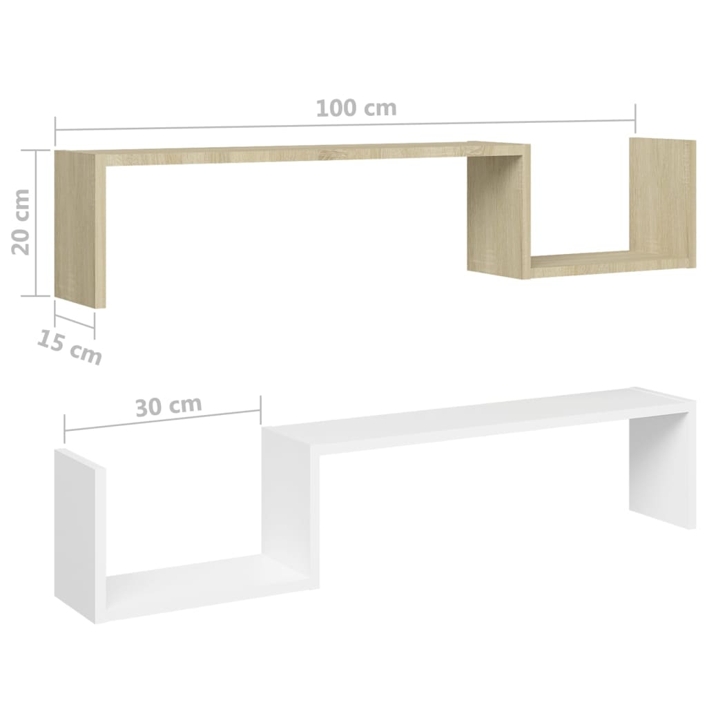 Wall Shelves 2 pcs White and Sonoma Oak 100x15x20 cm Engineered Wood