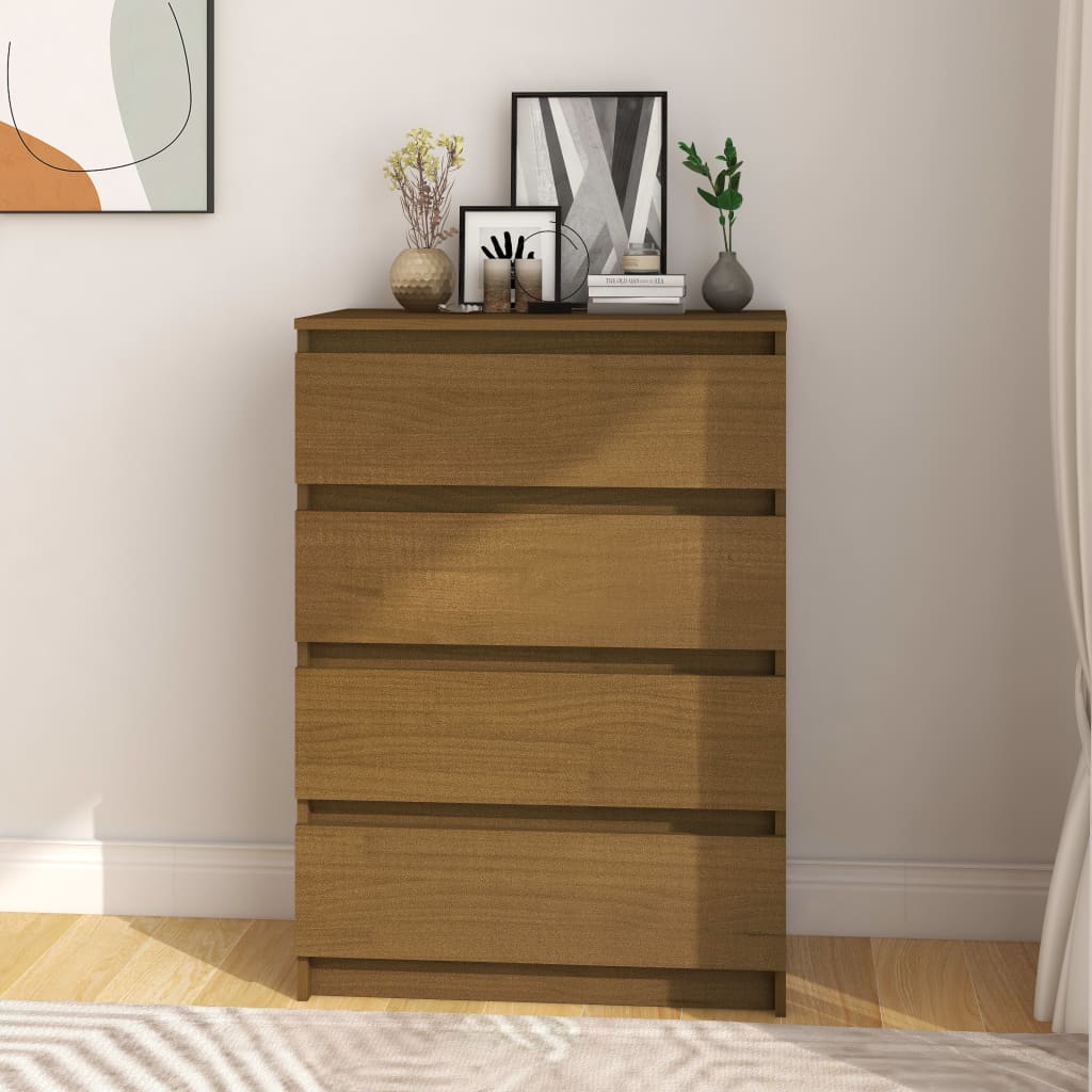 Side Cabinet Honey Brown 60X36X84 Cm Solid Pinewood