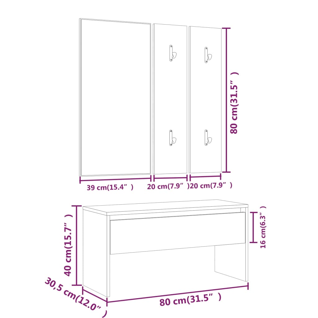 Hallway Furniture Set Engineered Wood