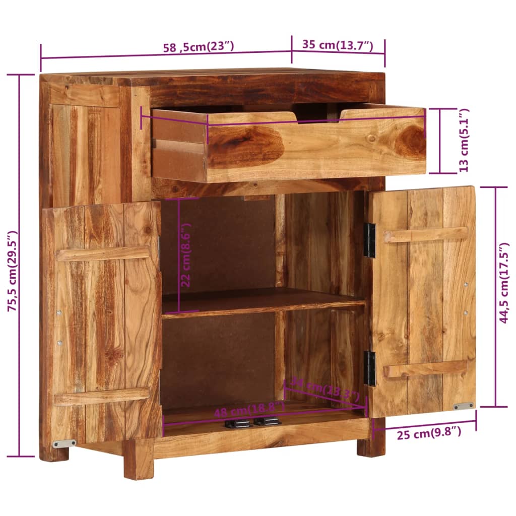 Sideboard 58.5X35X75.5 Cm Solid Wood Acacia