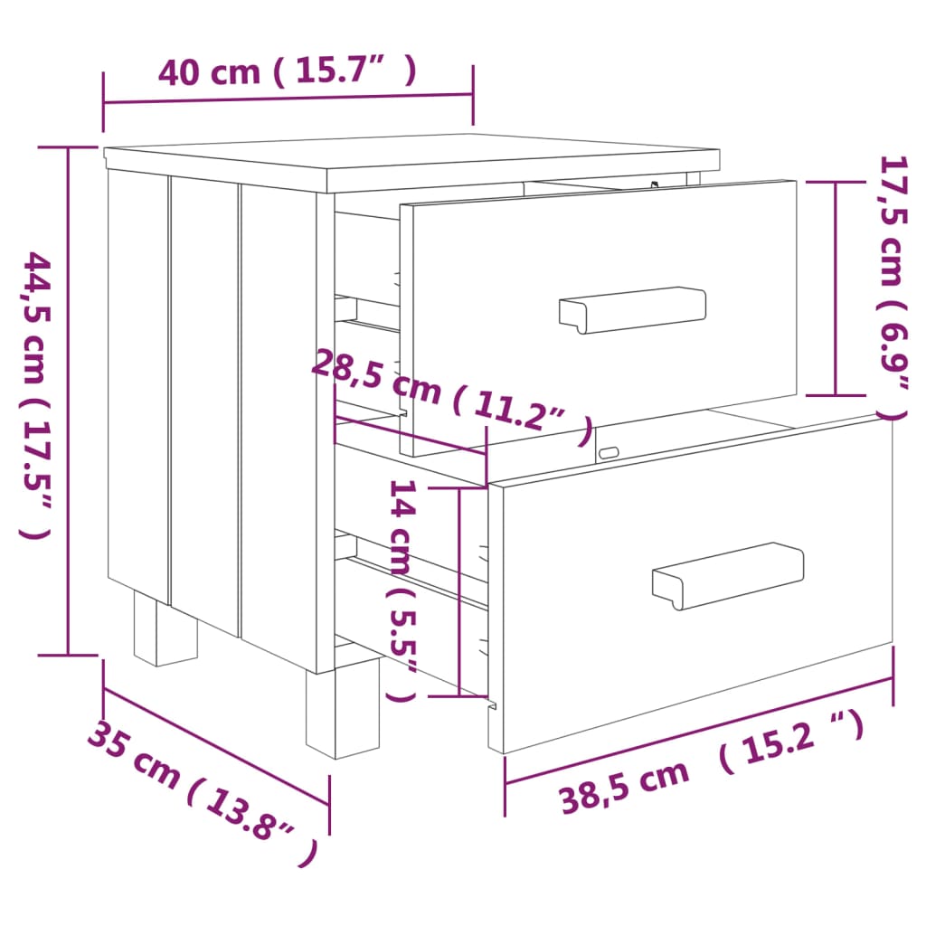 Bedside Cabinets"HAMAR"2 pcs White 40x35x44.5 cm Solid Wood