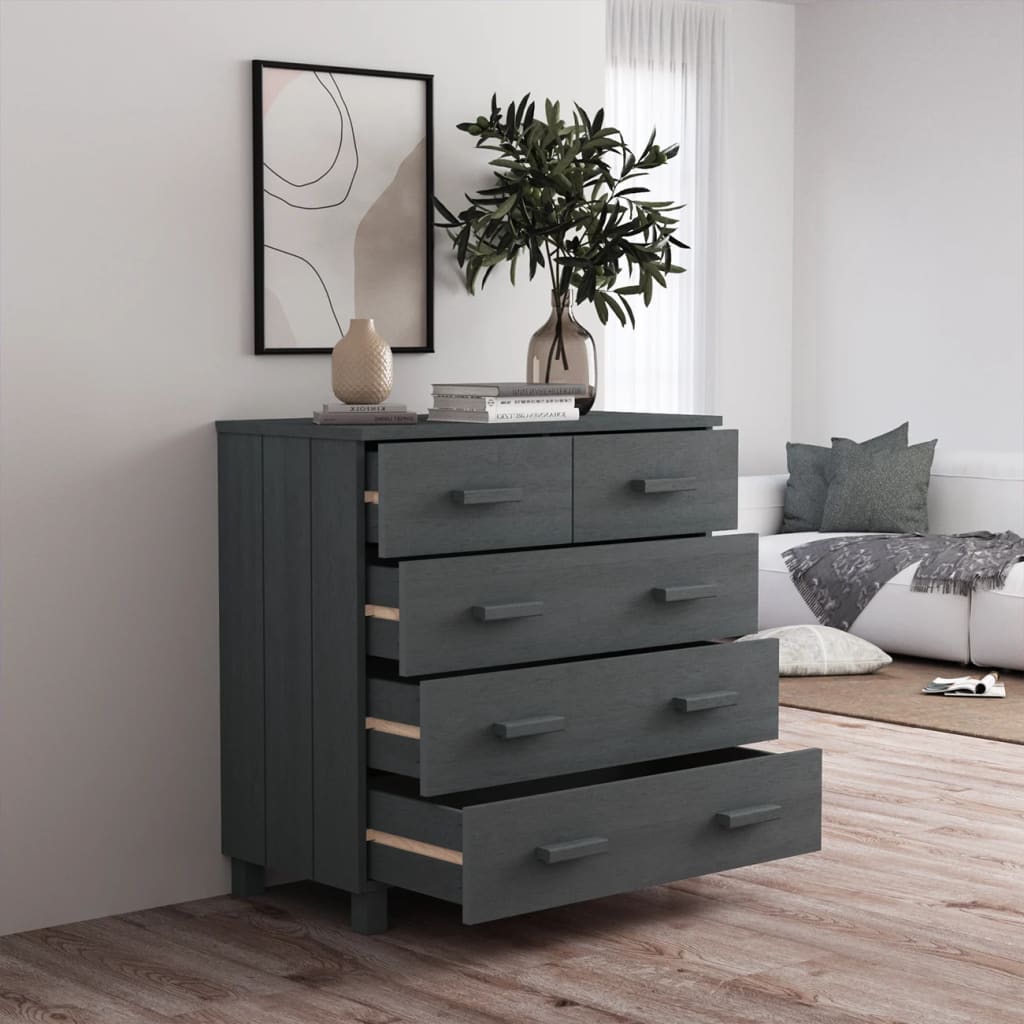 Sideboard "HAMAR" Dark Grey 79x40x80 cm Solid Wood Pine