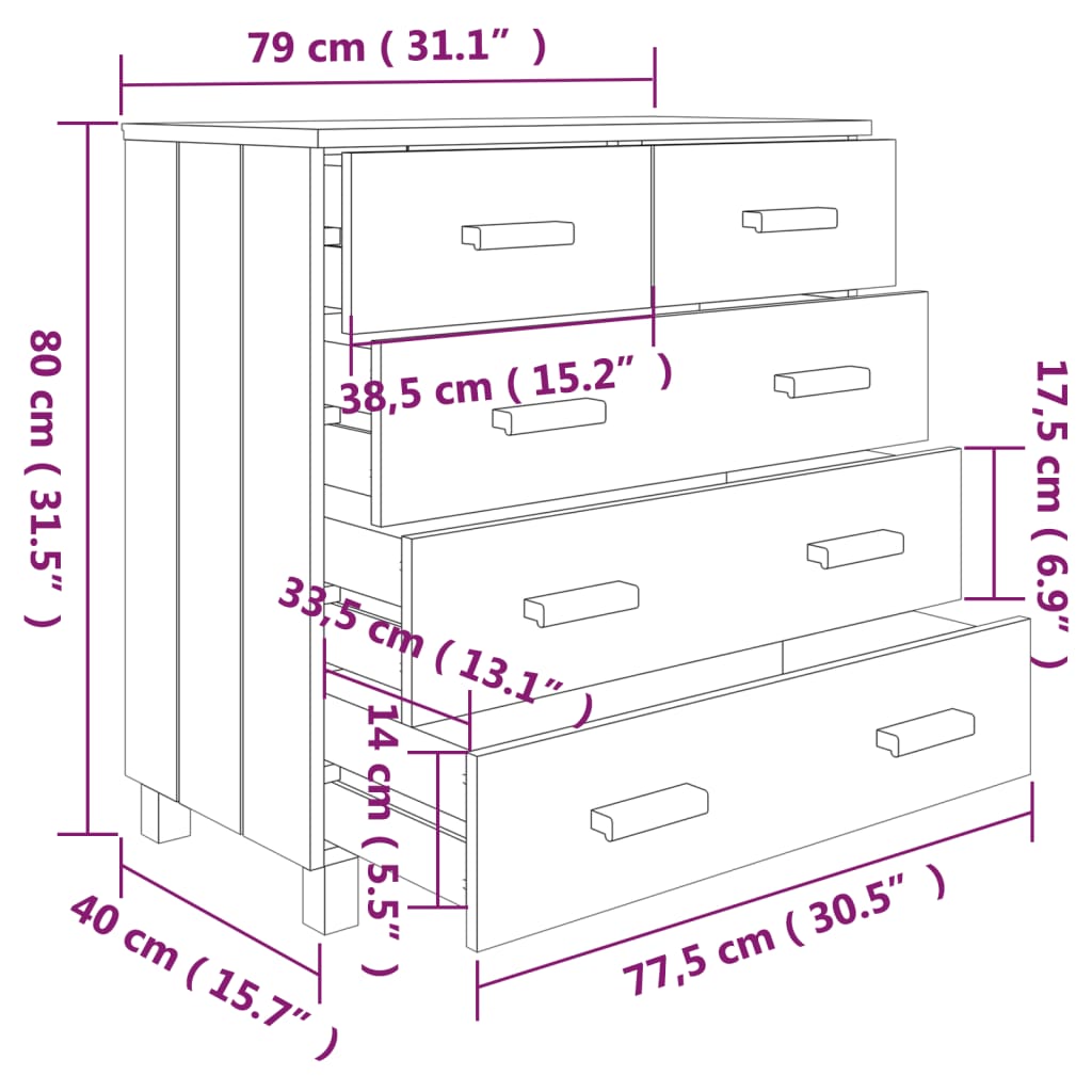 Sideboard "HAMAR" Dark Grey 79x40x80 cm Solid Wood Pine