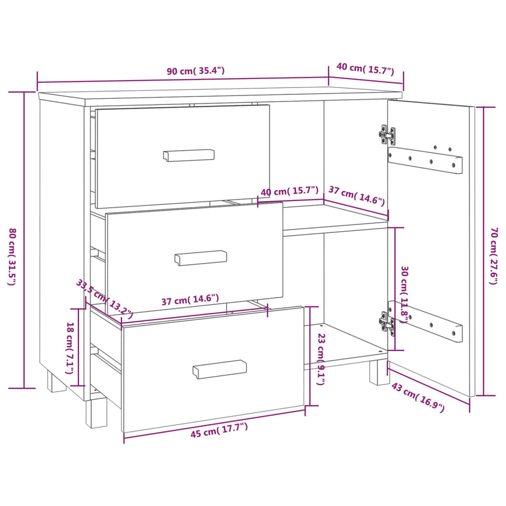 Sideboard &quot;Hamar&quot; 90X40X80 Cm Solid Pinewood