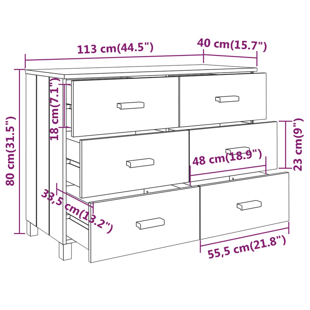 Sideboard &quot;Hamar&quot; 3X40X80 Cm Solid Wood Pine