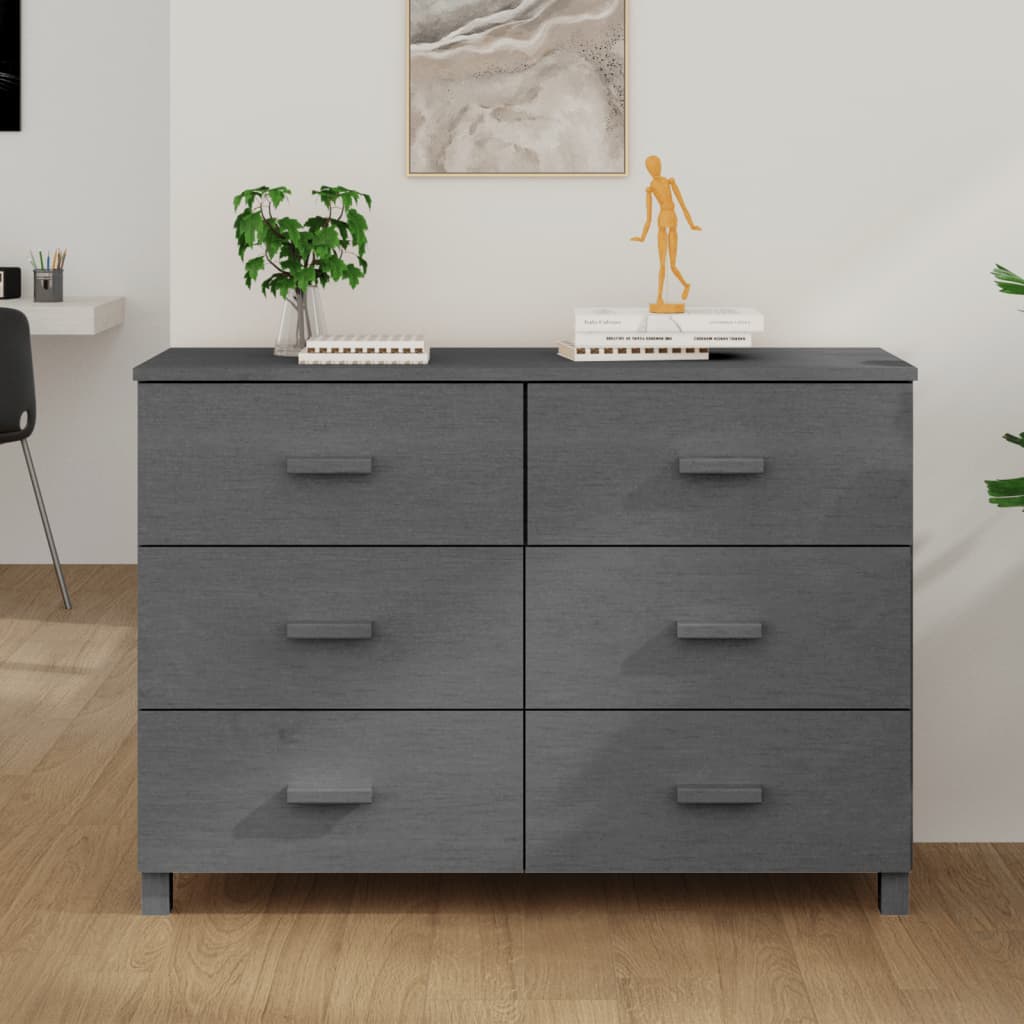 Sideboard "HAMAR" Dark Grey 113x40x80 cm Solid Wood Pine