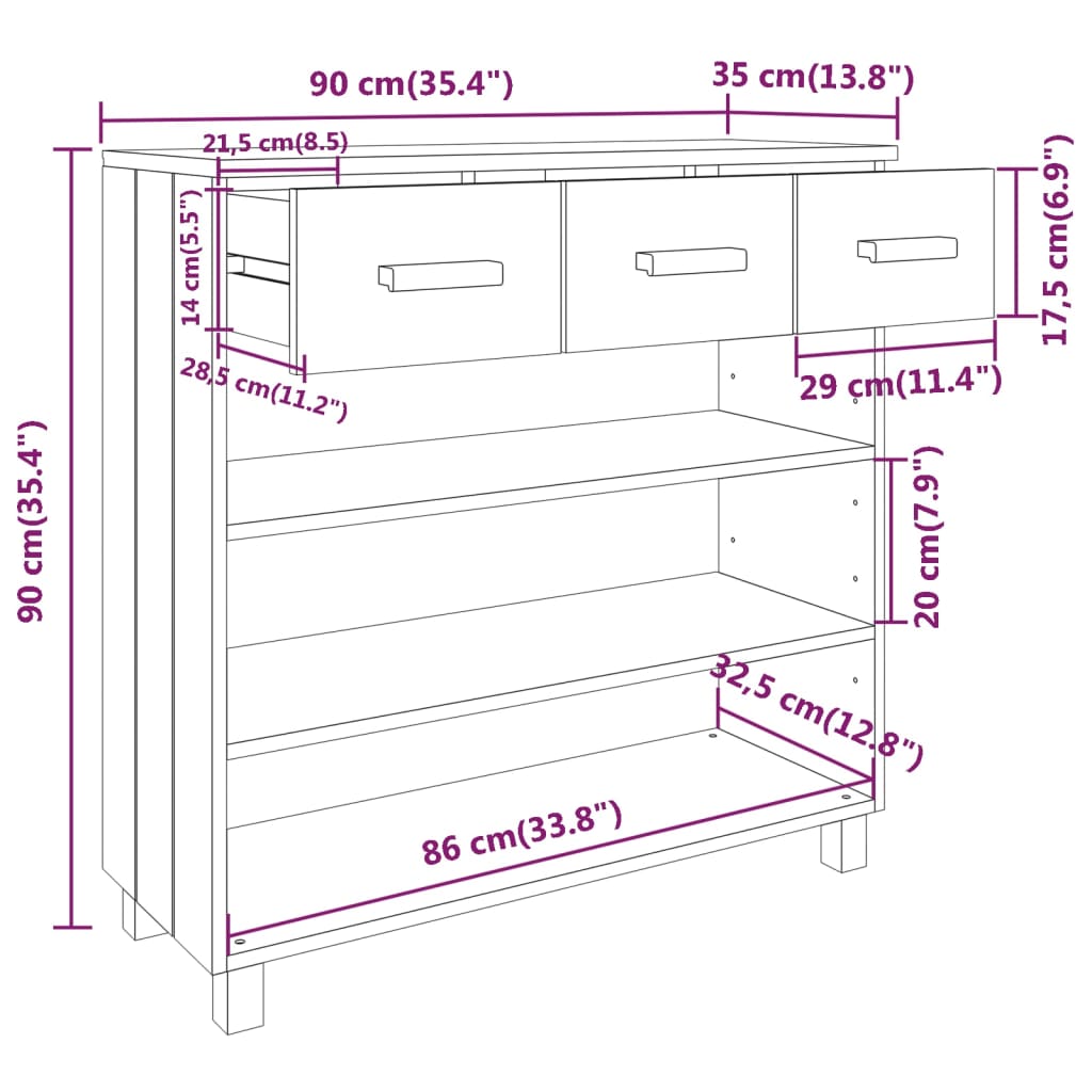 Console Table "HAMAR" Dark Grey 90x35x90 cm Solid Wood Pine