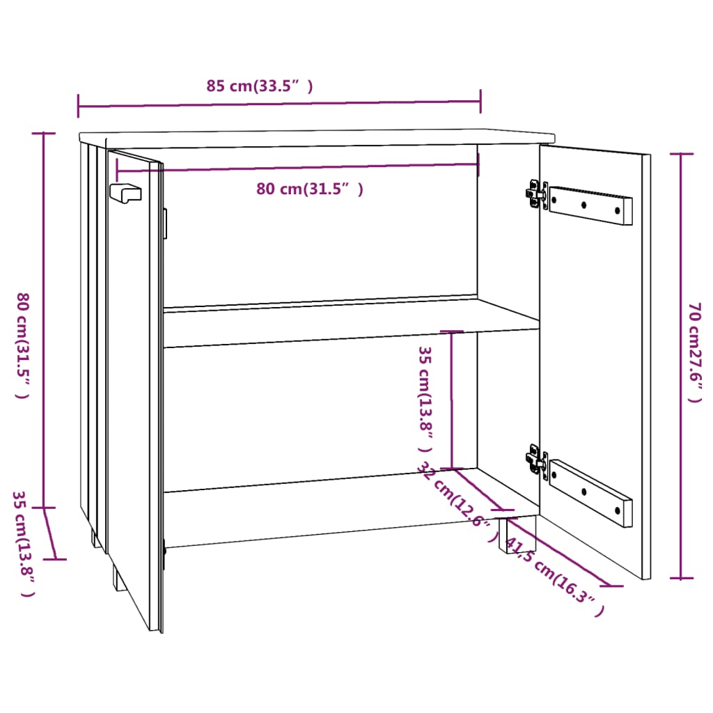 Sideboard &quot;Hamar&quot; Light Grey 85X35X80 Cm Solid Wood Pine