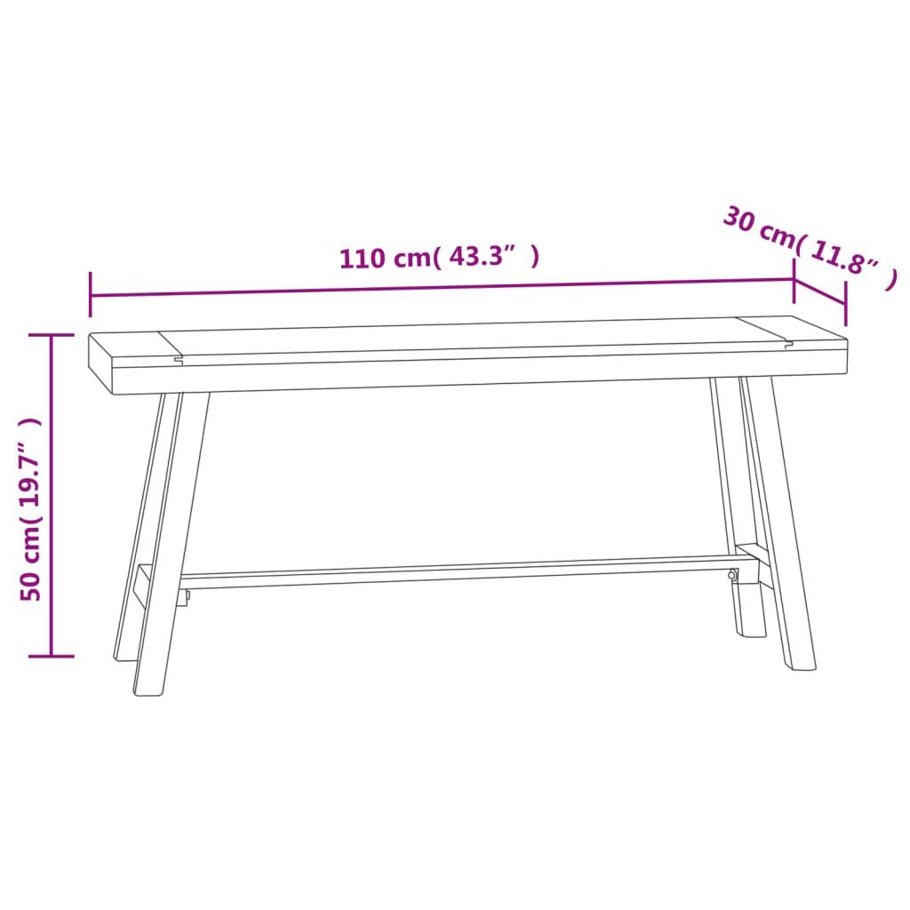 Bench 110 Cm Solid Wood Teak