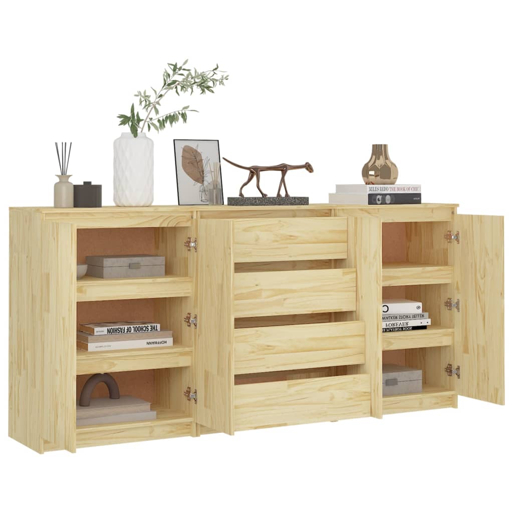 Side Cabinets 3 Pcs Solid Pinewood