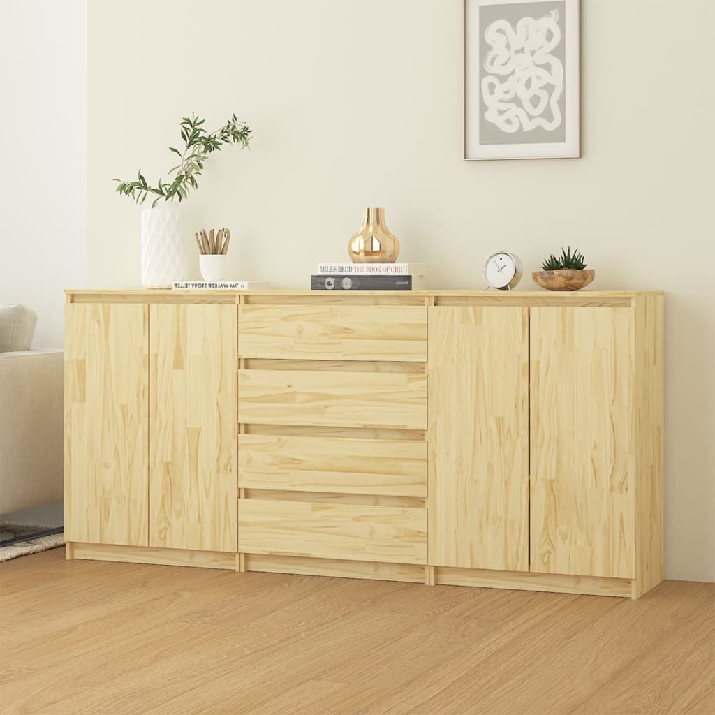 Side Cabinets 3 Pcs Solid Pinewood