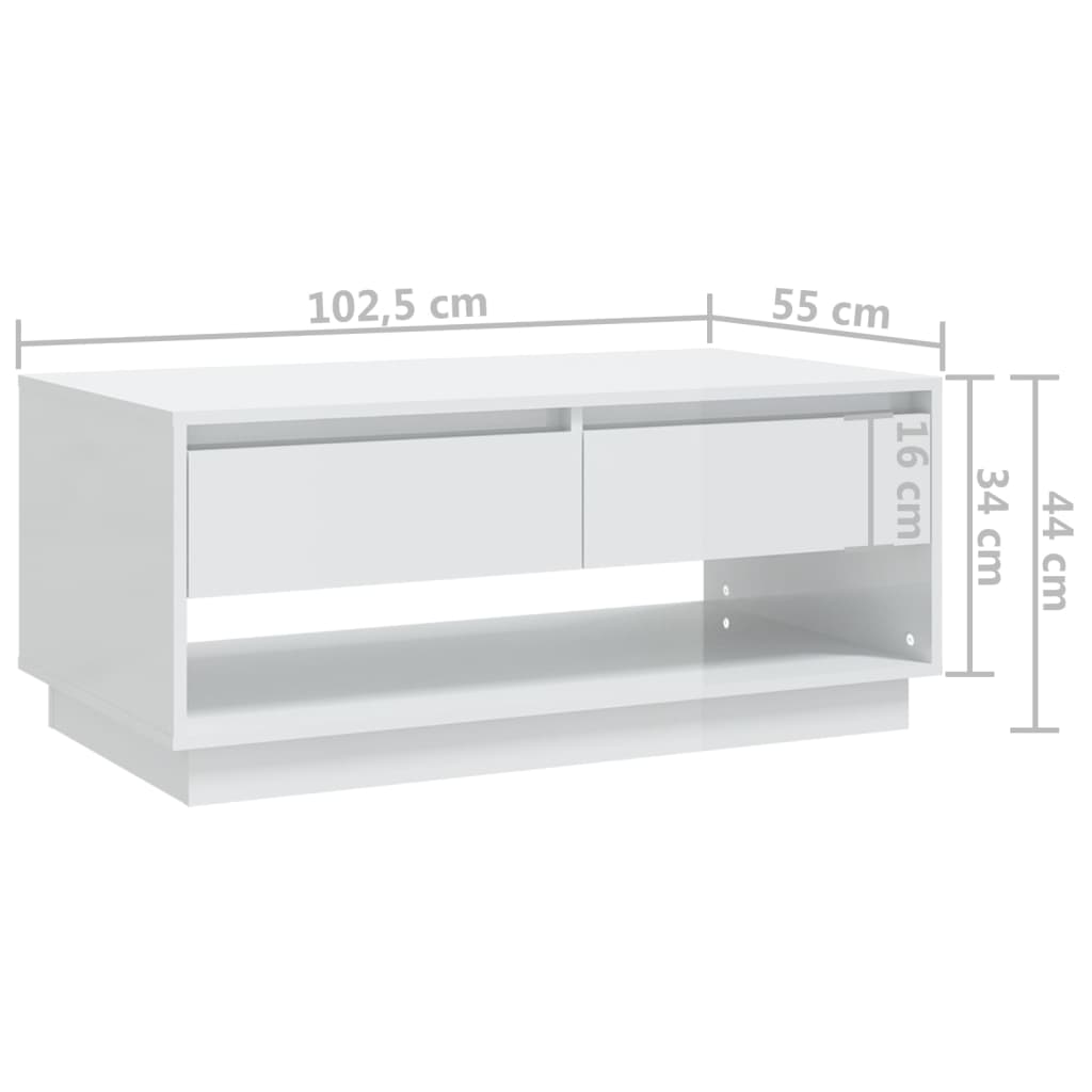 Coffee Table High Gloss White 102.5x55x44 cm Engineered Wood