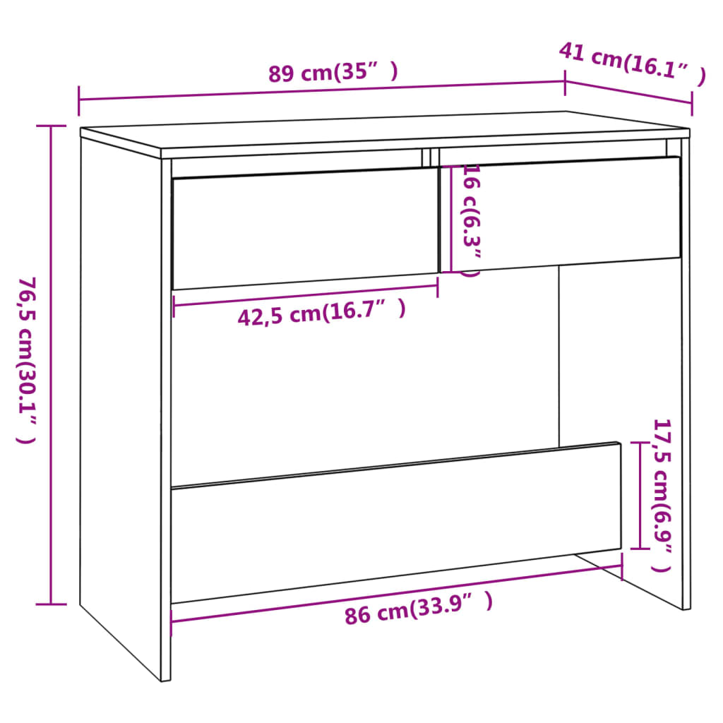 Console Table White 89X41X76.5 Cm Engineered Wood