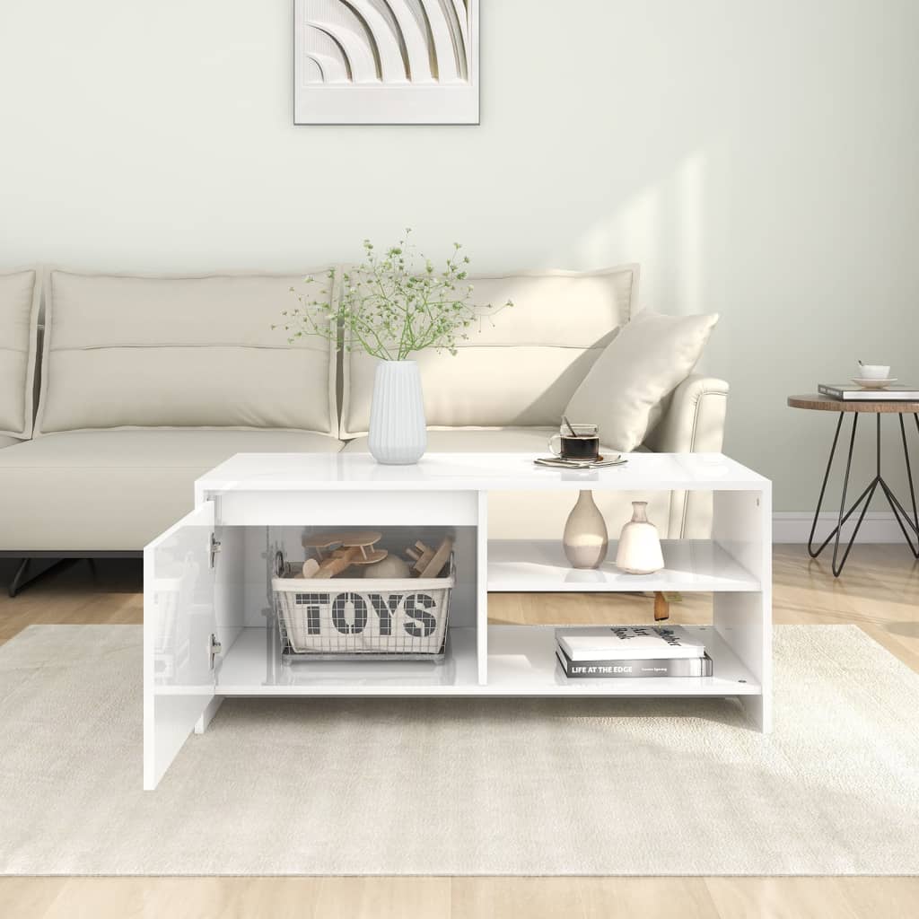 Coffee Table High Gloss White 102x50x45 cm Engineered Wood