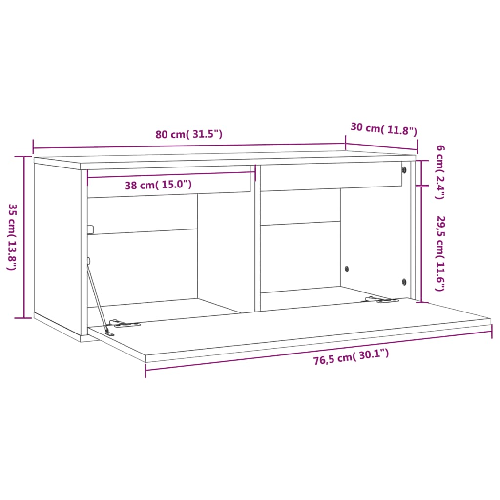 Wall Cabinet Black 80x30x35 cm Solid Wood Pine