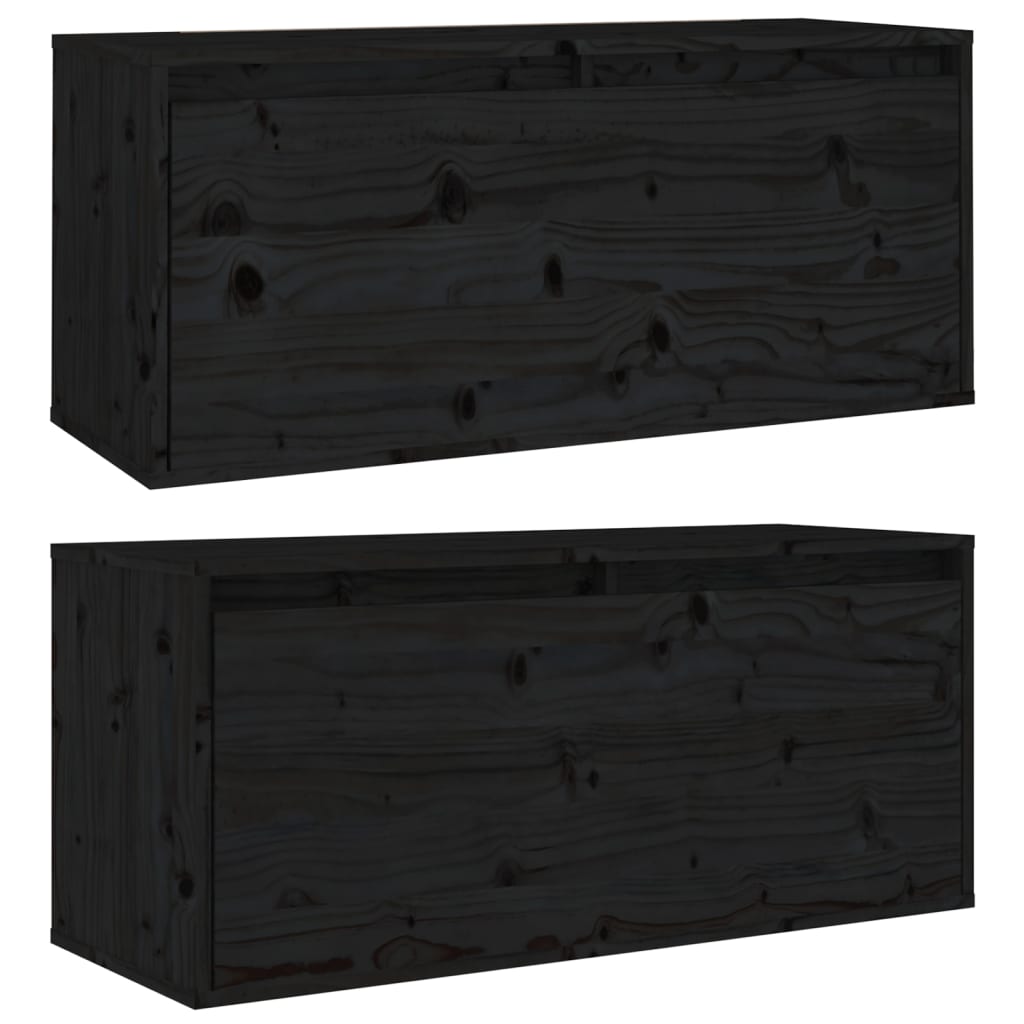 Wall Cabinets 2 pcs Black 80x30x35 cm Solid Wood Pine