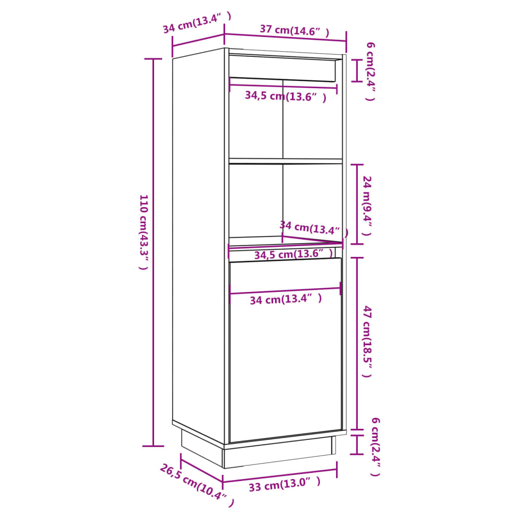 Highboard 37X34X0 Cm Solid Wood Pine