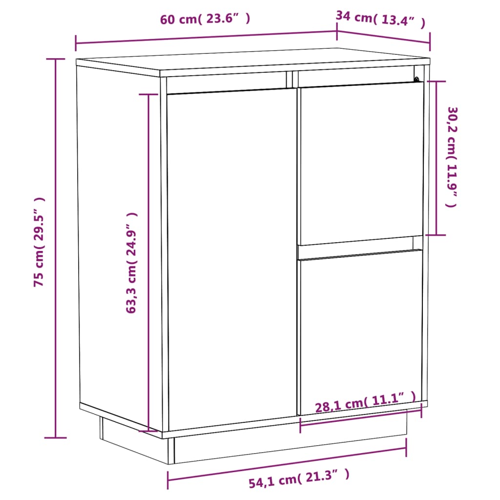 Sideboard Black 60X34X75 Cm Solid Wood Pine