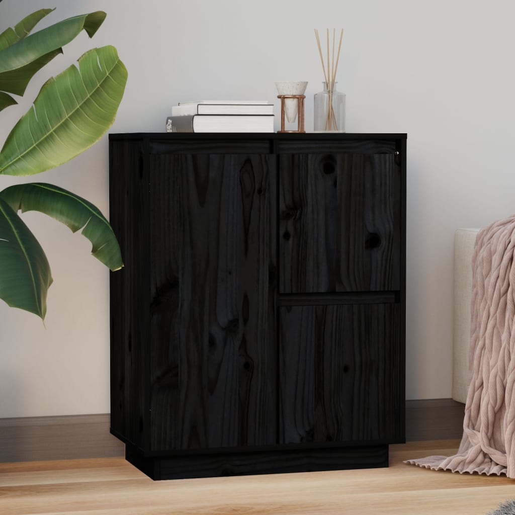 Sideboard Black 60X34X75 Cm Solid Wood Pine