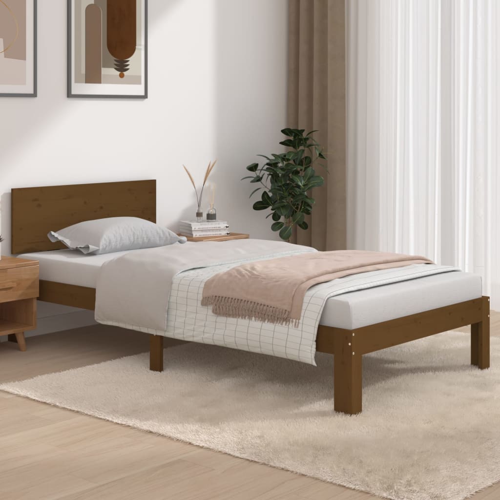 Bed Frame Honey Brown Solid Wood 92x187 cm Single Size