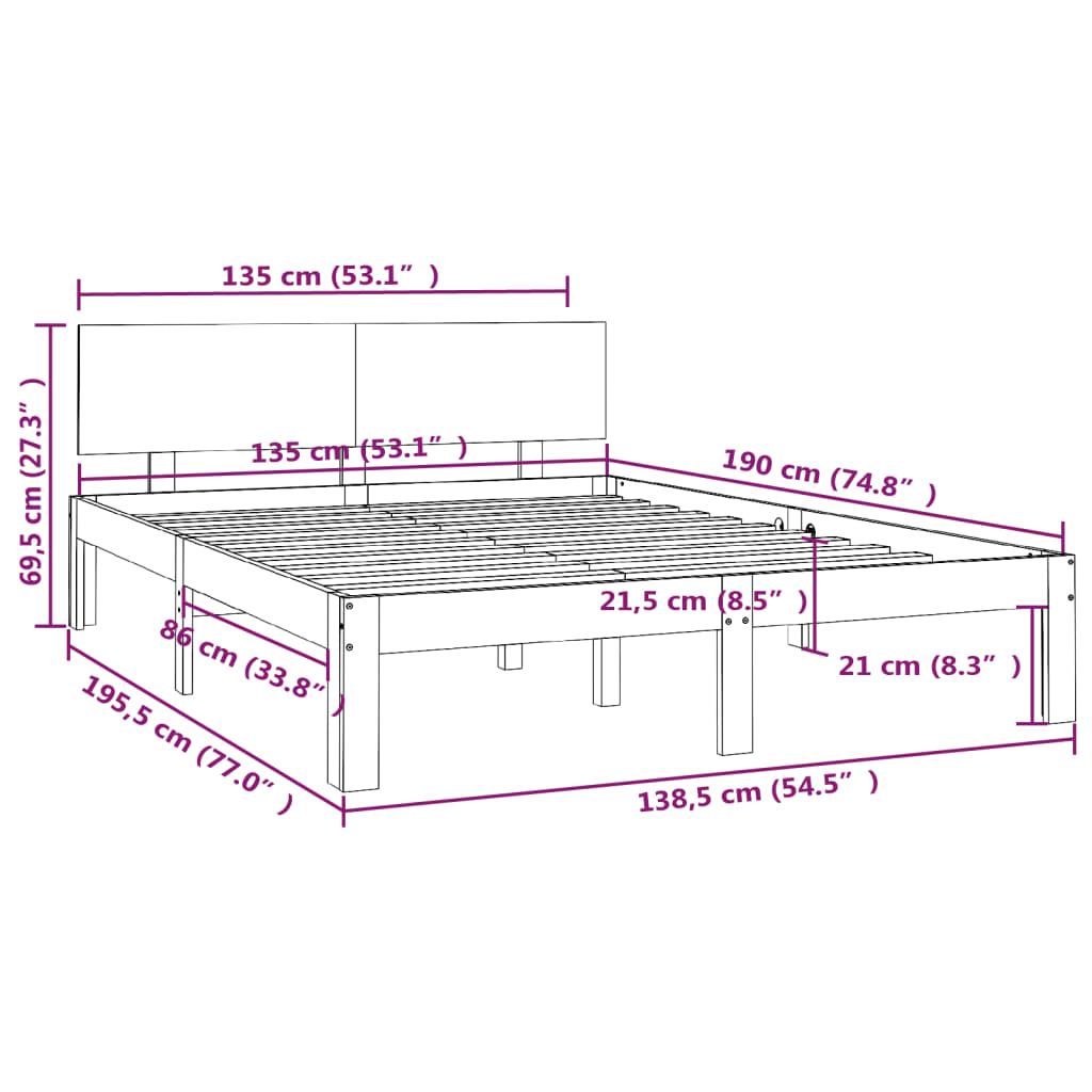 Bed Frame Solid Wood 137x187 cm Double Size