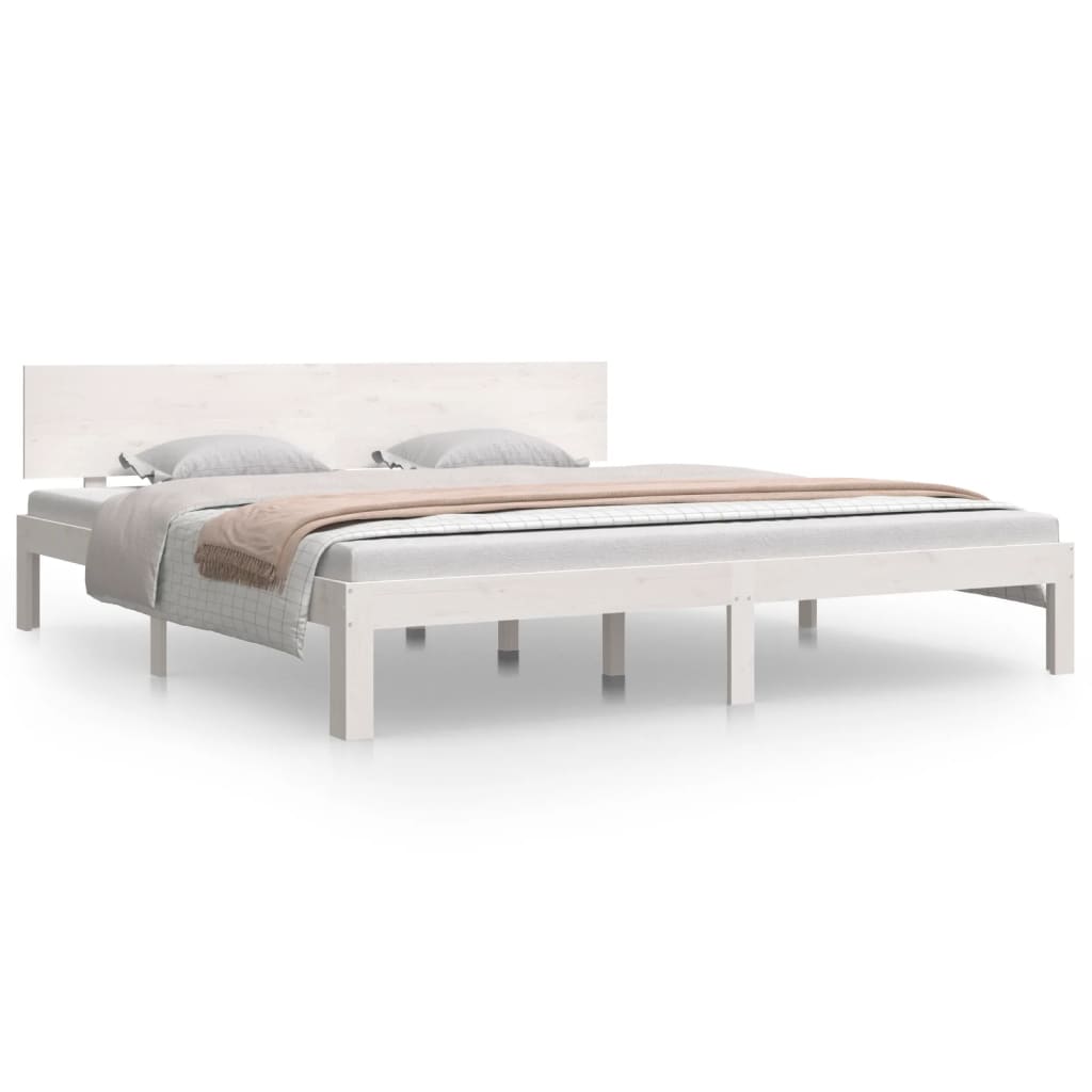 Bed Frame White 183x203 cm King Size Solid Wood