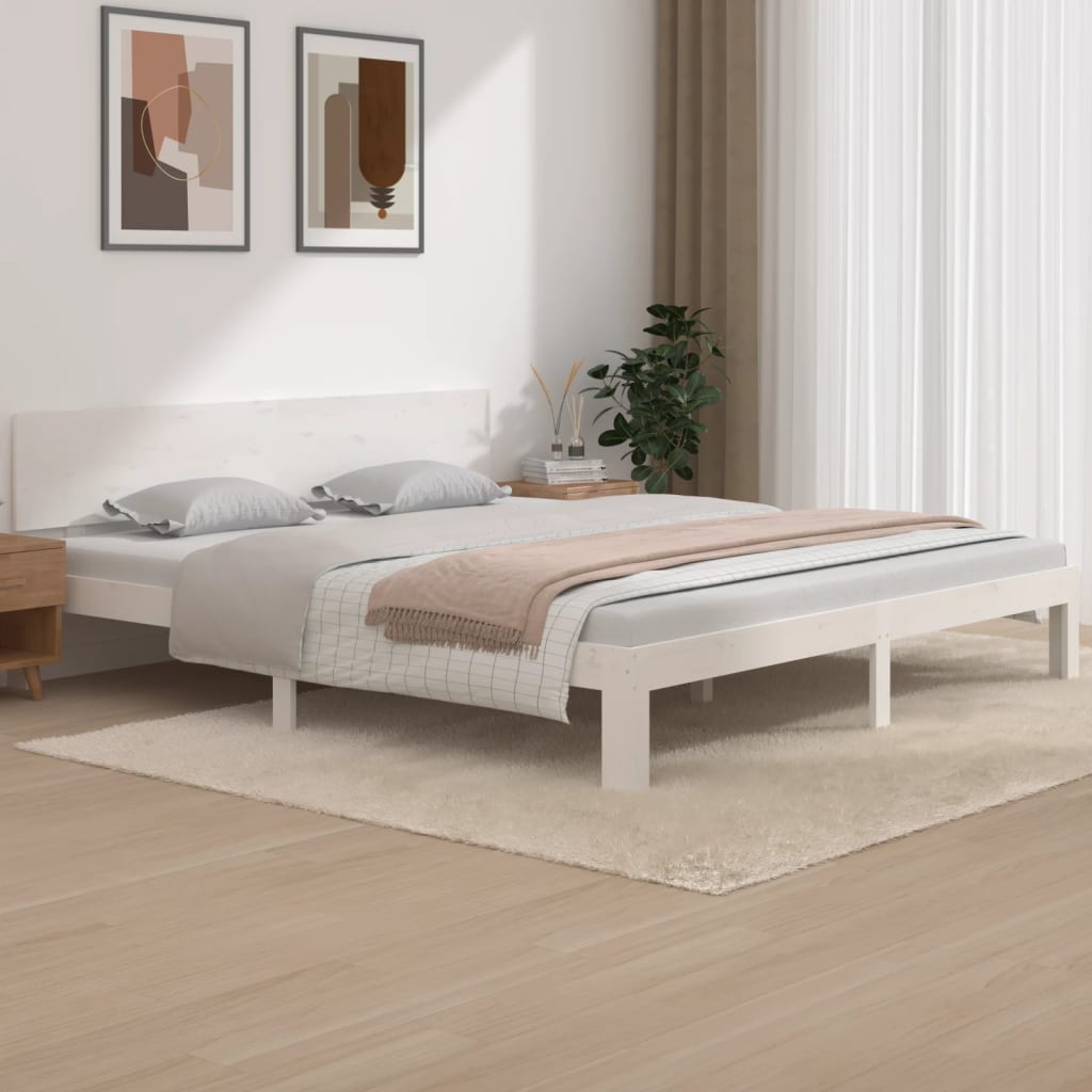 Bed Frame White 183x203 cm King Size Solid Wood