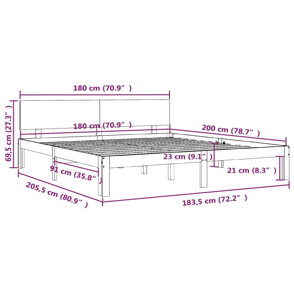 Bed Frame Honey Brown 183x203 cm King Size Solid Wood