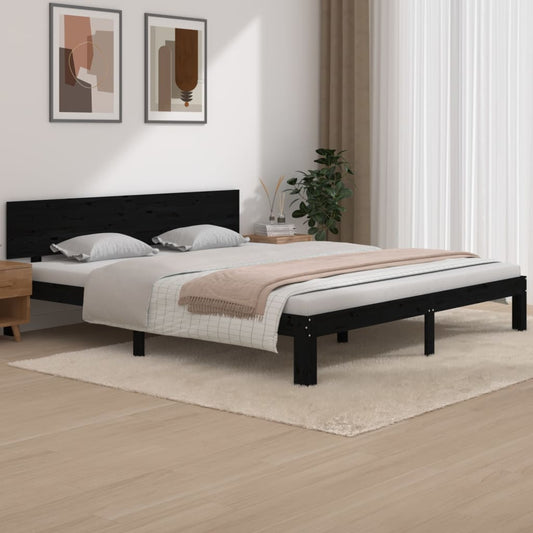 Bed Frame Black 183x203 cm King Size Solid Wood