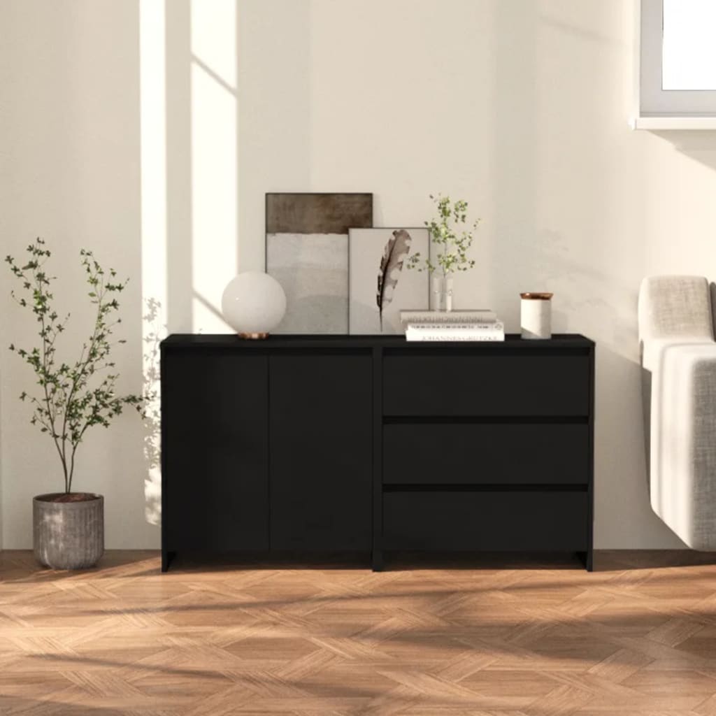 2 Piece Sideboard Black Engineered Wood