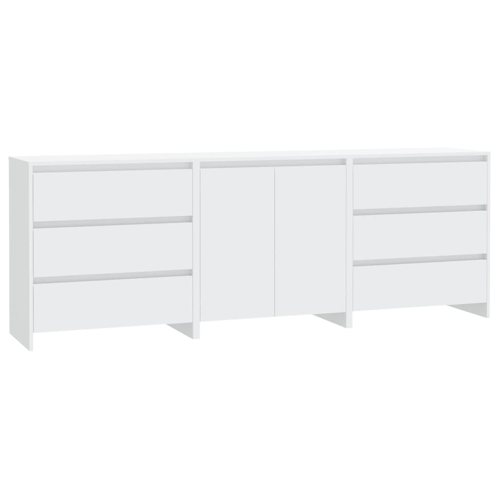 3 Piece Sideboard White Engineered Wood