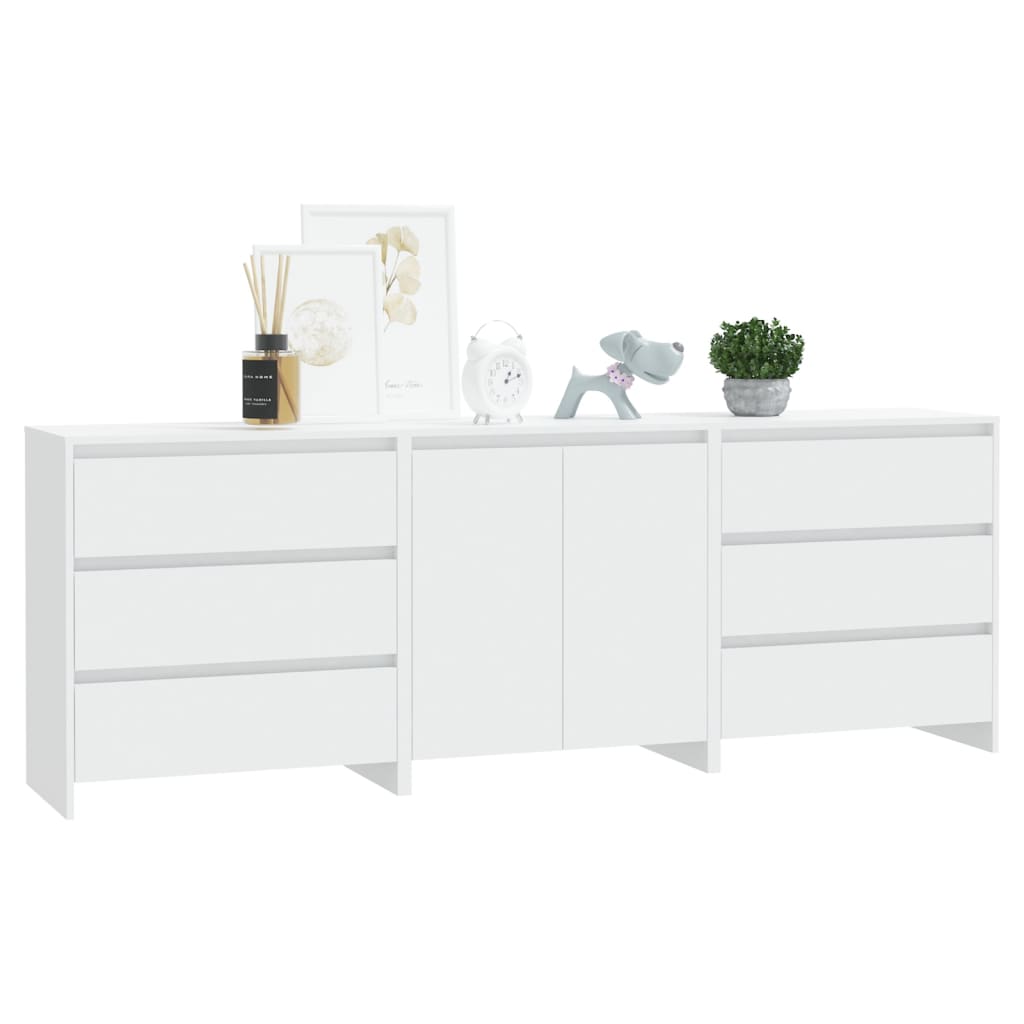 3 Piece Sideboard White Engineered Wood