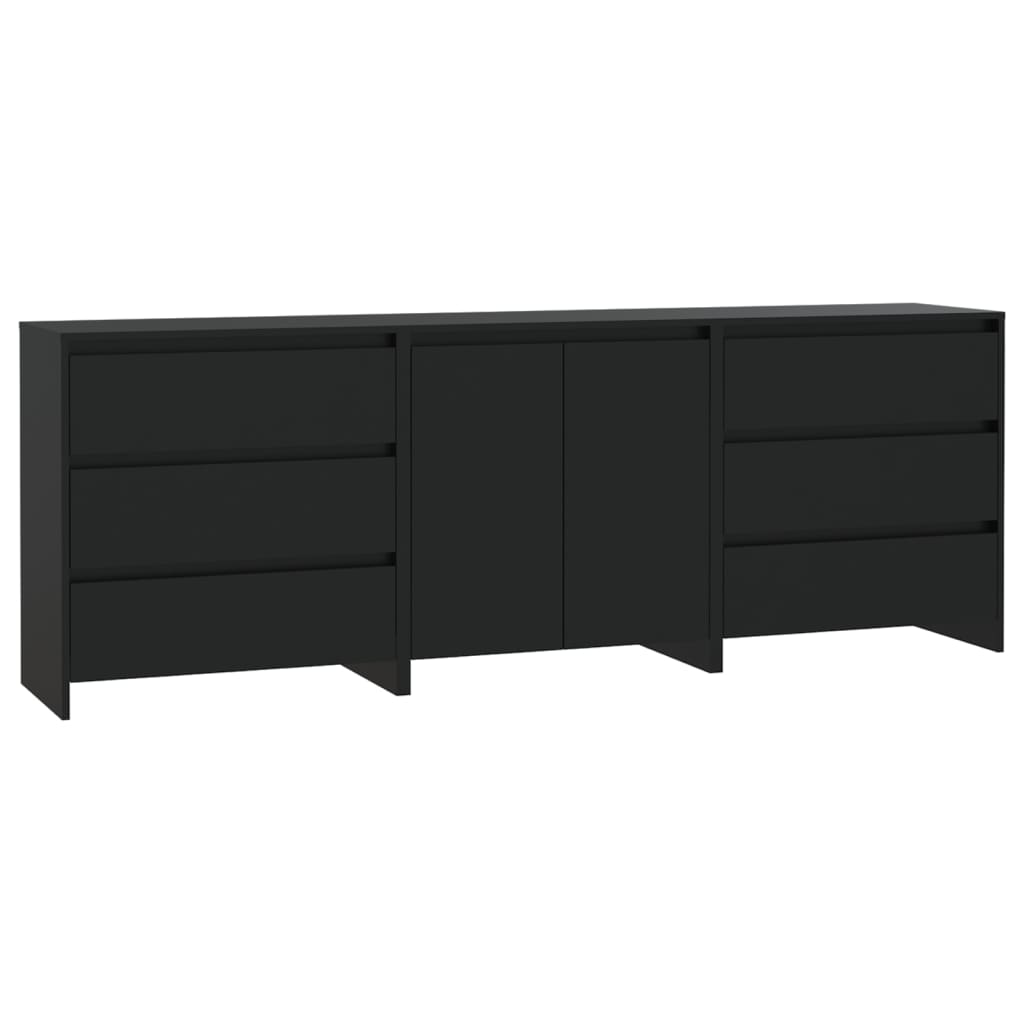 3 Piece Sideboard Black Engineered Wood