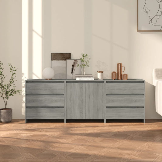 3 Piece Sideboard Grey Sonoma Engineered Wood