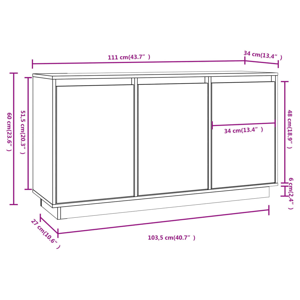 Sideboard X34X60 Cm Solid Wood Pine