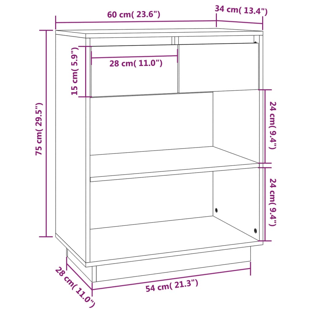 Console Cabinet Honey Brown 60X34X75 Cm Solid Wood Pine