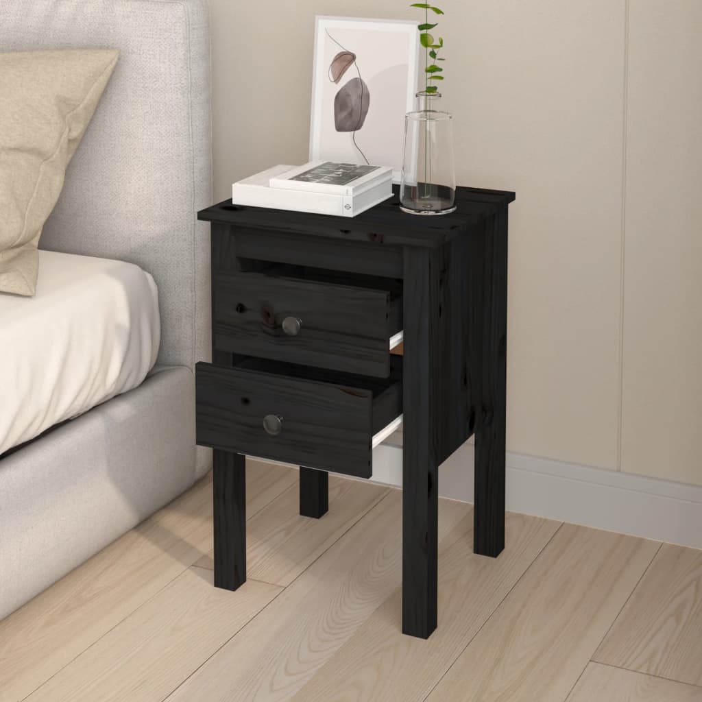 Bedside Cabinet Black 40x35x61.5 cm Solid Wood Pine